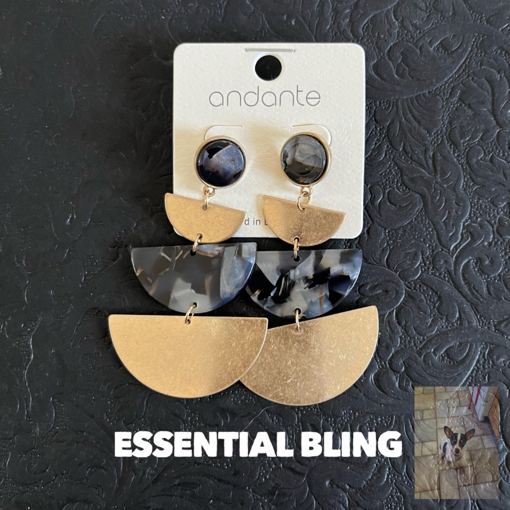 Andante brass and acrylic long dangle pierced earrings